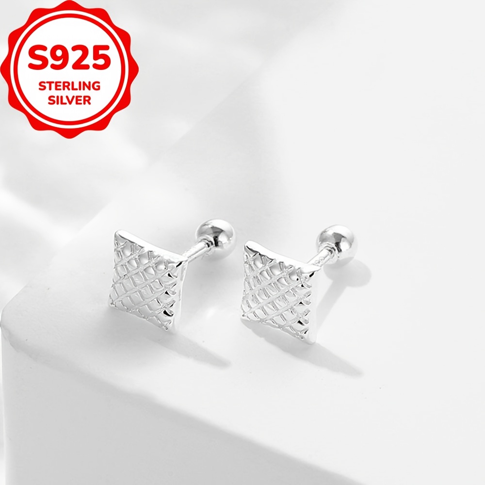 925 Sterling Silver Circle Square Ear Studs for Daily Dressing